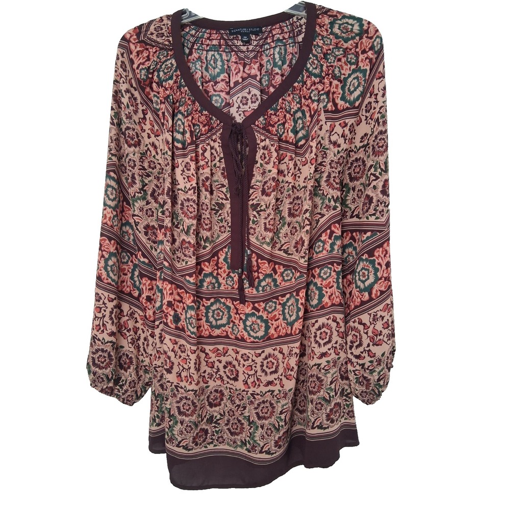Floral Chiffon Pullover Top Sz 2X Boho Hippie Festival Dark Forest Fairy Grunge